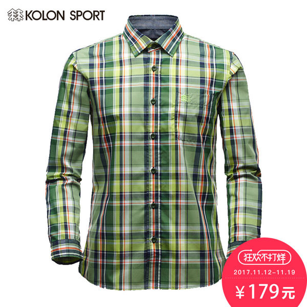 KOLONSPORT夏季男士户外衬衫时尚百搭方格纹休闲运动LHXM41411