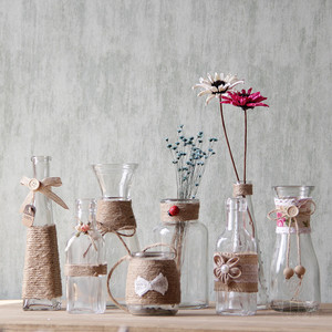 复古麻绳玻璃花瓶