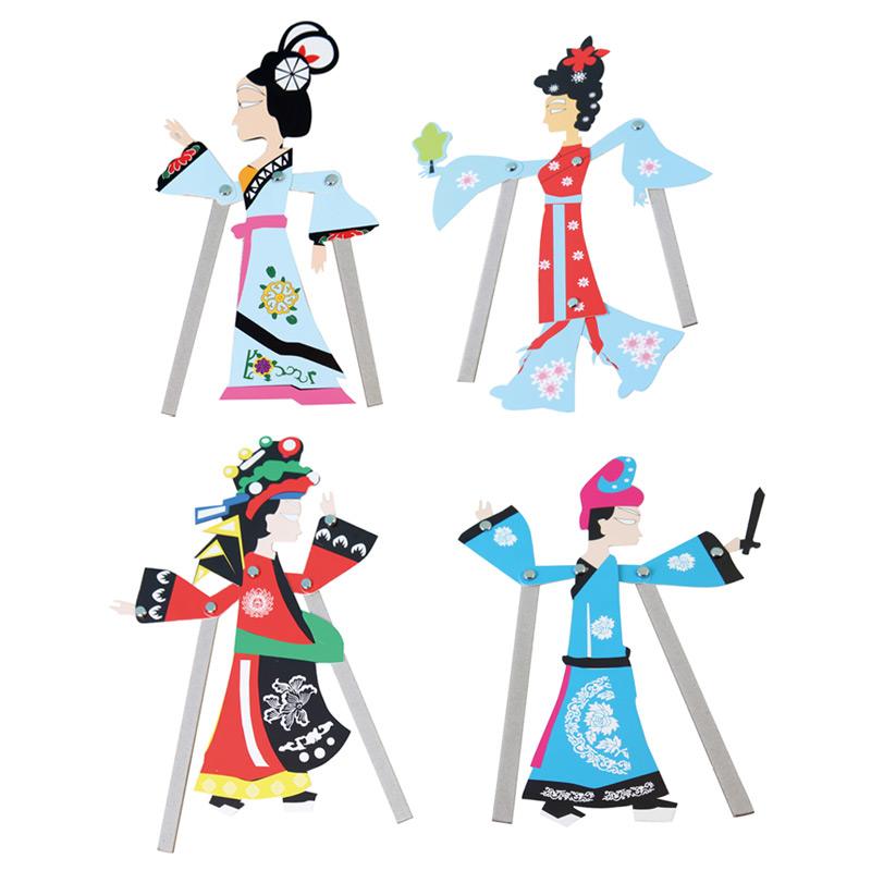 幼儿园美劳绘画diy手工制作彩绘皮影戏人偶 白模填色传统创意玩具