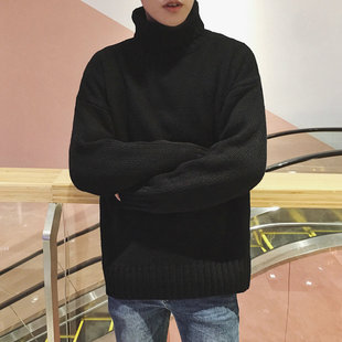 2017新款冬季男士套头高领纯色加厚毛衣长袖针织衫韩版潮个性男装