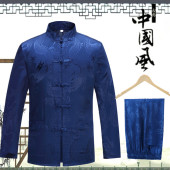老人爷爷装 真丝中老年人中国风男装 唐装 套装 长袖 桑蚕丝春秋季男士