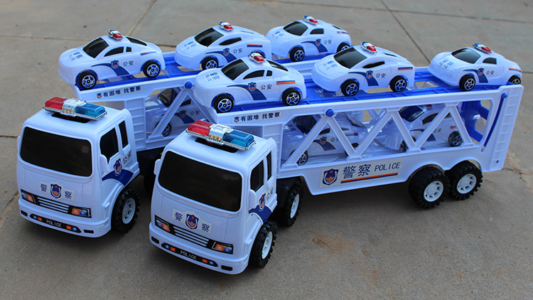 儿童男孩玩具汽车模型12辆手提收纳大货柜车警车大货车玩具包邮