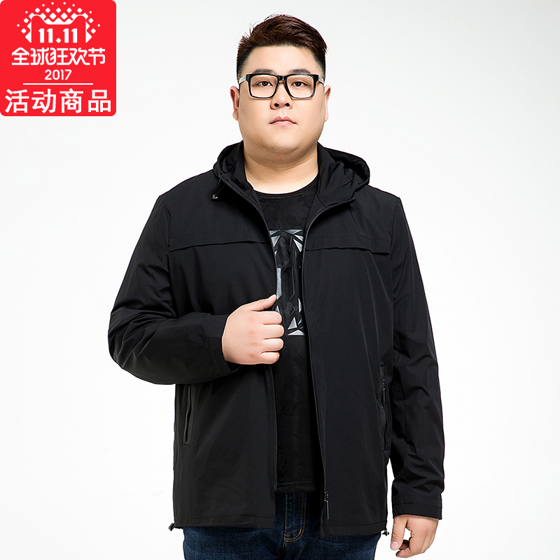 卡保尼新款男外套加肥加大春秋连帽宽松大码商务休闲夹克潮胖上衣