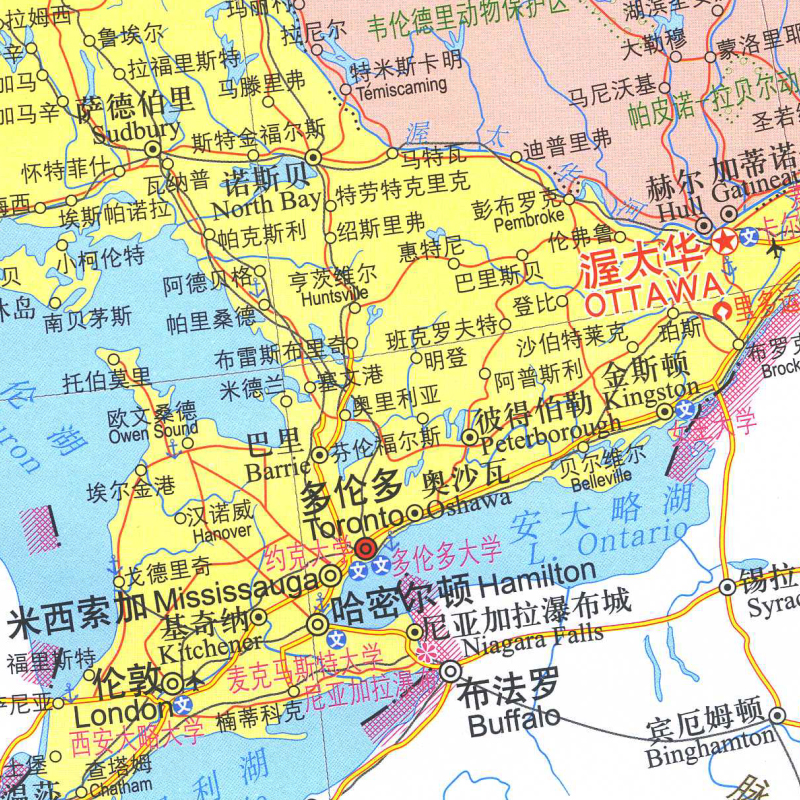 2017新版修订世界热点国家地图:加拿大(大字版)清晰易读中外对照出国