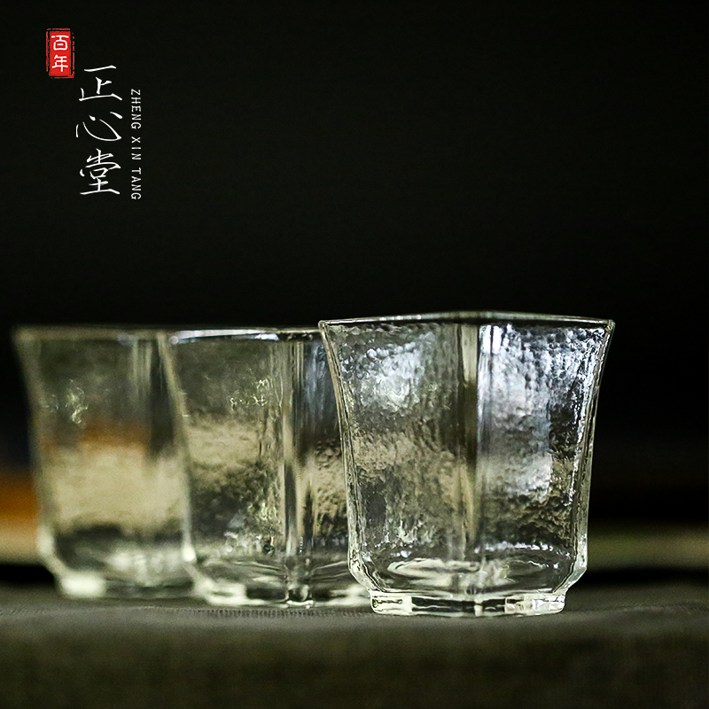 四方水晶玻璃品茗杯小主人锤目纹茶杯耐热功夫茶具出口日本