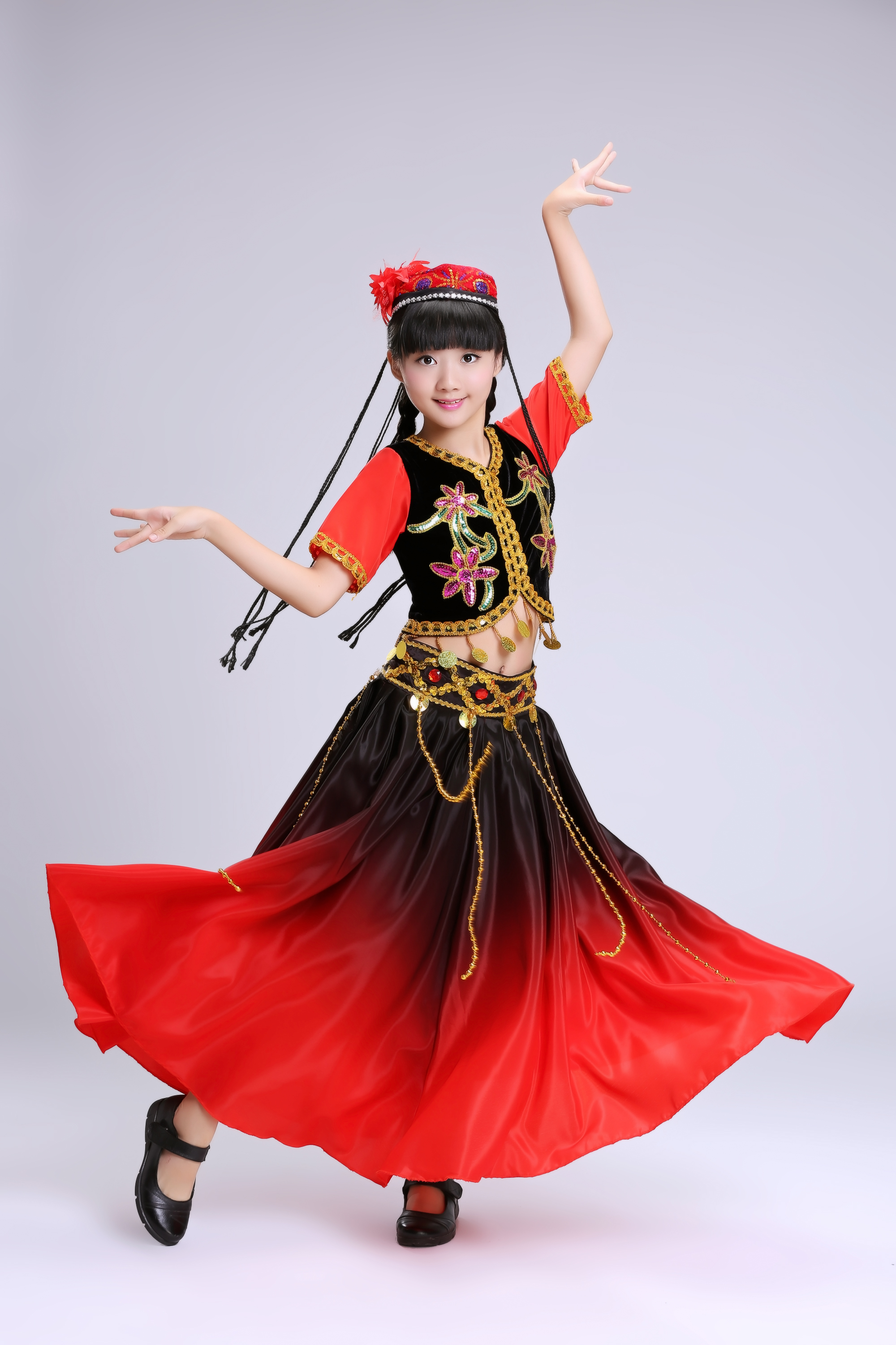 幼儿女童新疆舞演出服儿童款维吾尔族舞蹈服回族少数民族表演服装