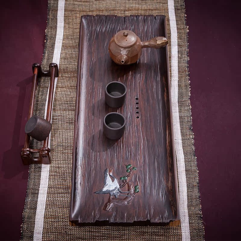 精品茶具套装  黑檀木茶盘整板茶台茶几整套实木平板排水功夫茶盘