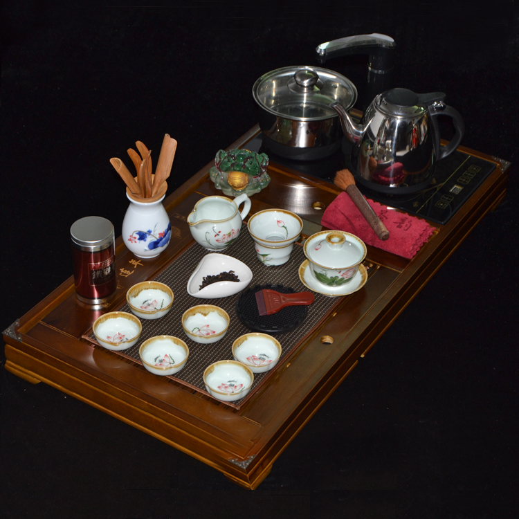 特价精品 青花瓷 紫砂冰裂茶具 实木茶海套装整套套装排水茶具