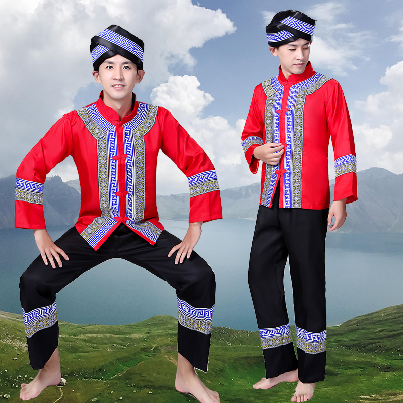 新款少数民族服装男佤 苗族演出服壮族土家族布朗族布依族服装