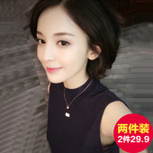 短袖 上衣白 t恤修身 背心女夏新款 百搭套头无袖 打底短款 圆领针织衫