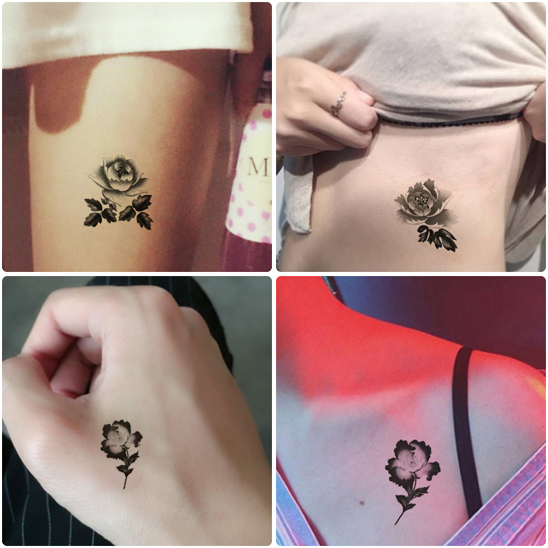 防水纹身贴纸 女 黑色 玫瑰花(贴胸和虎口超嗲)小图