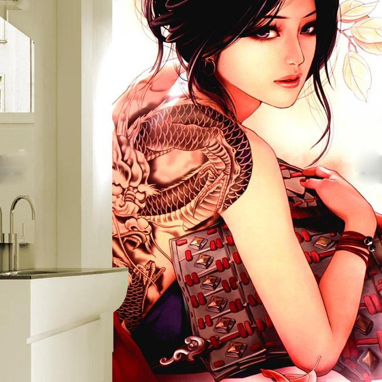 3d中式古风性感美女纹身馆壁纸客厅卧室玄关背景墙纸无缝大型壁画
