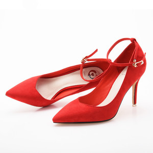 细跟性感真皮绑带尖头一字扣单鞋