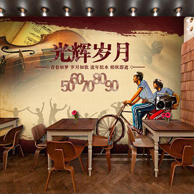 大型复古怀旧80年代壁画酒清吧咖啡厅餐厅饭店服装店背景墙纸壁纸