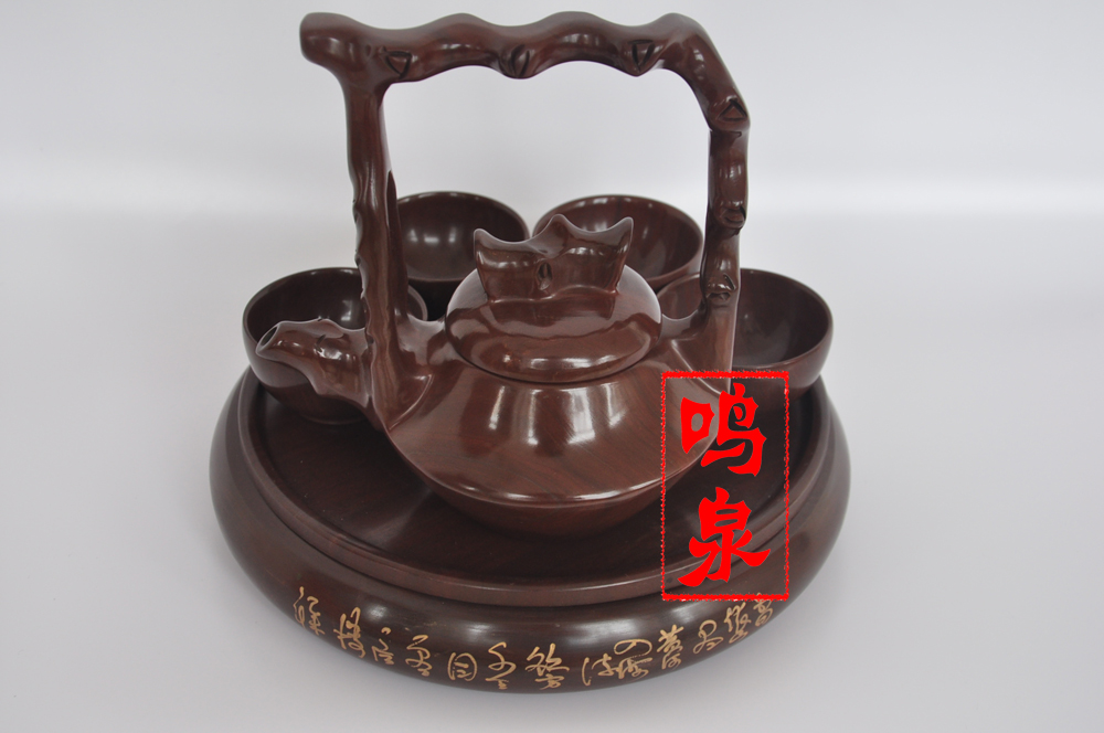 泰山木鱼石 木鱼石茶杯 木鱼石杯子 木鱼石杯树枝提梁茶具套装
