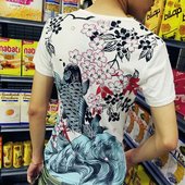衣服 潮男 印花半袖 男装 霸气关公龙个性 T恤 夏季鲤鱼图案纹身短袖