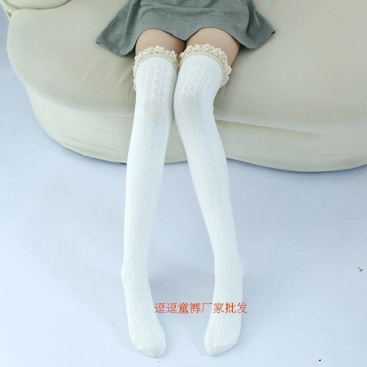 春秋女童长筒袜儿童高筒袜少女堆堆袜纯棉中大童大腿袜碎花边袜子