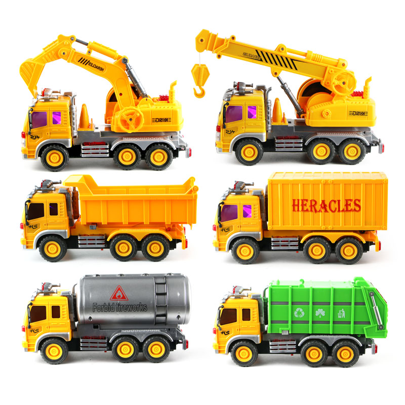 男孩灯光工程车吊车翻斗卡车水泥搅拌车挖掘机儿童惯性玩具车模型
