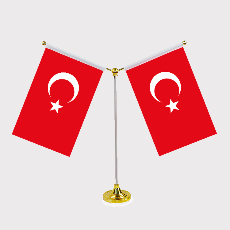  土耳其桌面精品不锈钢y型金属旗架办公室会议室小旗帜台
