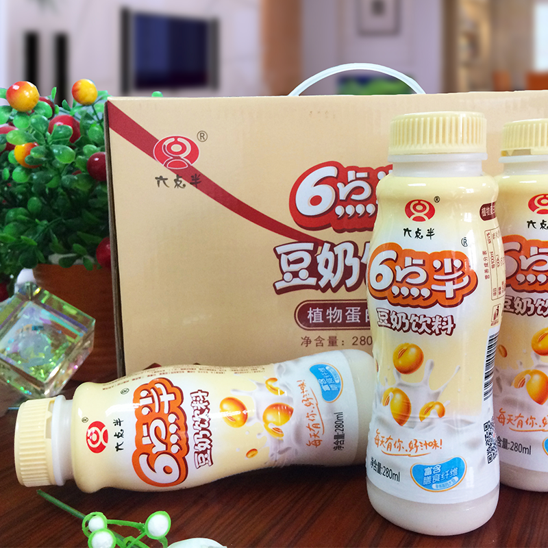 六点半豆奶pe280ml*12瓶营养早餐食品原味豆奶饮料瓶装低脂饮料 $29.