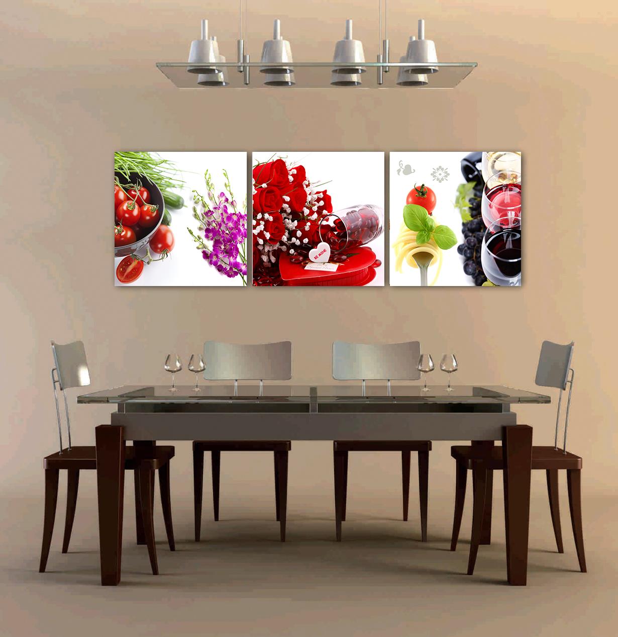 餐厅装饰画 餐桌餐具画 水果图客厅卧室无框画三联画背景墙壁挂画 - 360购物