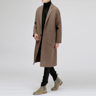 2017冬季新款韩版男士双面羊绒大衣 宽松呢子