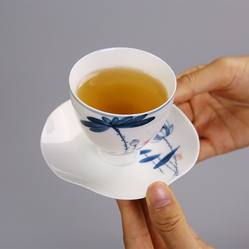 景德镇功夫茶具陶瓷手绘双线青花瓷杯垫杯托茶托茶碟新款