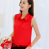 上衣服衬衫 有带领子搭配短裙子 女装 砍坎肩背心雪纺衫 无袖 夏装