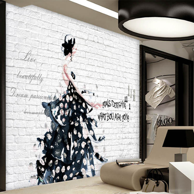 简约砖墙女装店服装店墙纸工作室背景墙无缝壁画艺术壁纸婚纱墙布