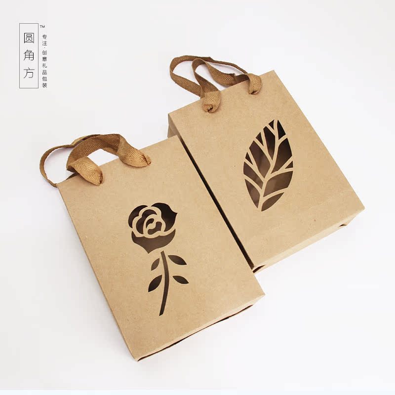 创意玫瑰花镂空复古牛皮纸袋茶叶手提袋化妆品包装袋厂家定做logo