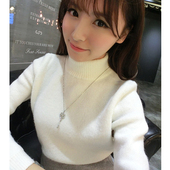 兔绒毛衣女套头短款 韩版 针织打底衫 加厚保暖半高领长袖 冬季新款