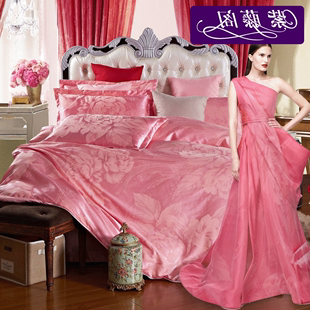 家纺 丝棉贡缎提花四件套夏被套床单床上用品4件套件床品