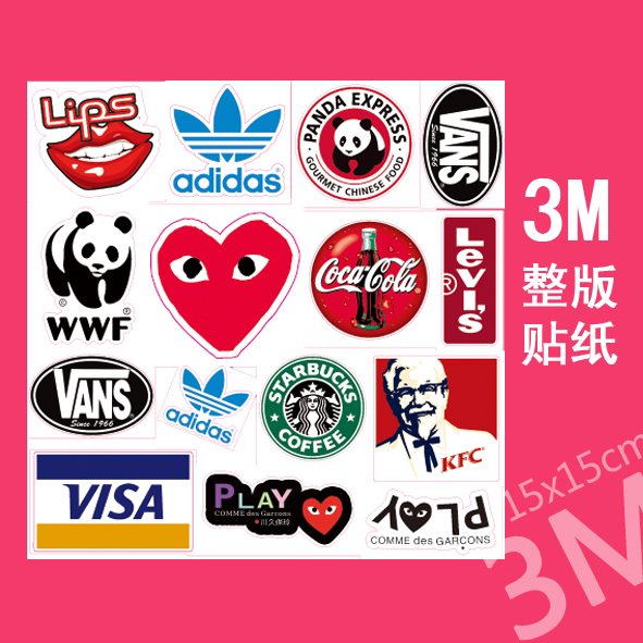 潮牌logo 整版贴纸 正品3m 轮廓模切 笔记本贴纸 冰箱贴纸 贴画