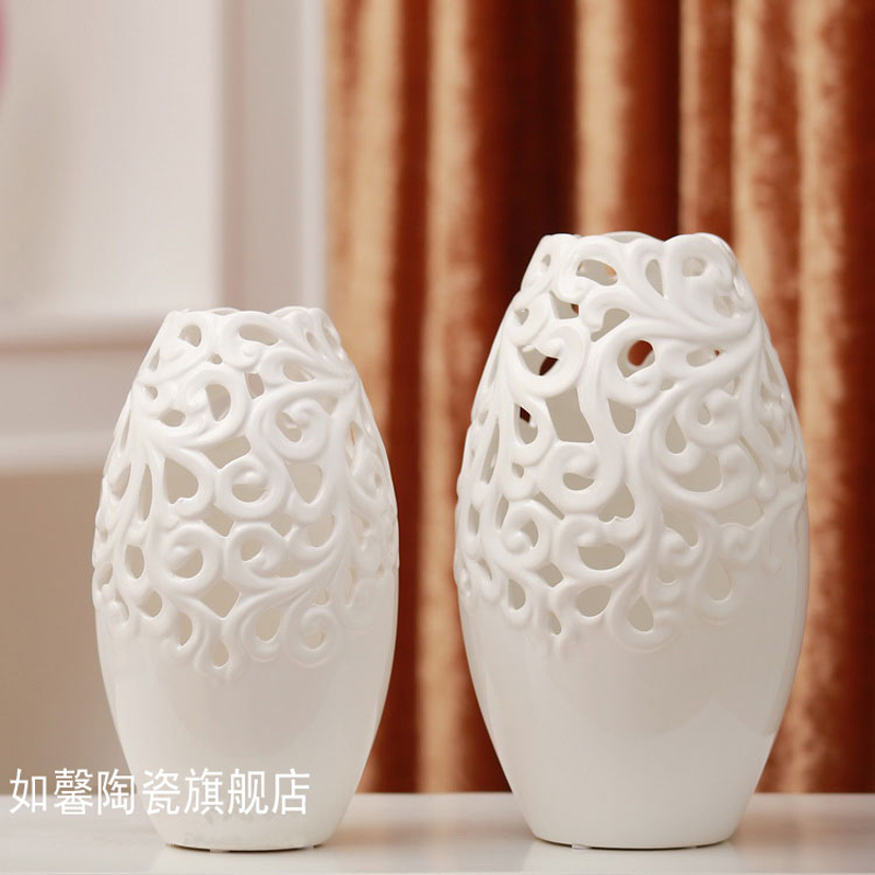 欧式现代简约创意陶瓷器小花瓶摆件客厅家软居装饰品白色钩藤摆设
