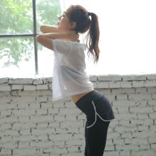 运动罩衫 网眼速干健身服宽松镂空跑步瑜伽服上衣 女夏 蝙蝠袖 短款