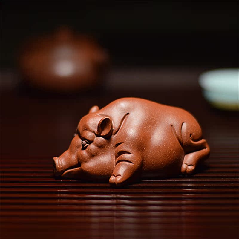 紫砂茶宠猪精品名家手工野猪雕塑茶盘摆件新品茶宠生肖猪特色雕塑