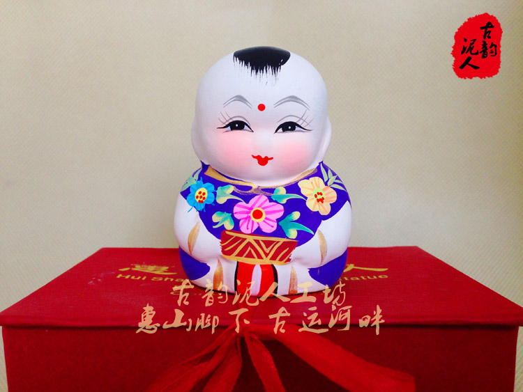 无锡惠山泥人礼品 无锡特产 民间工艺品 炫彩花开富贵 送礼盒精品