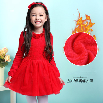 童装女童连衣裙秋装2016新款公主裙冬装红色