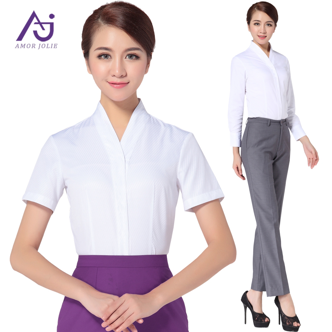 南航空姐职业衬衫白色衬衣女正装长袖短袖v领