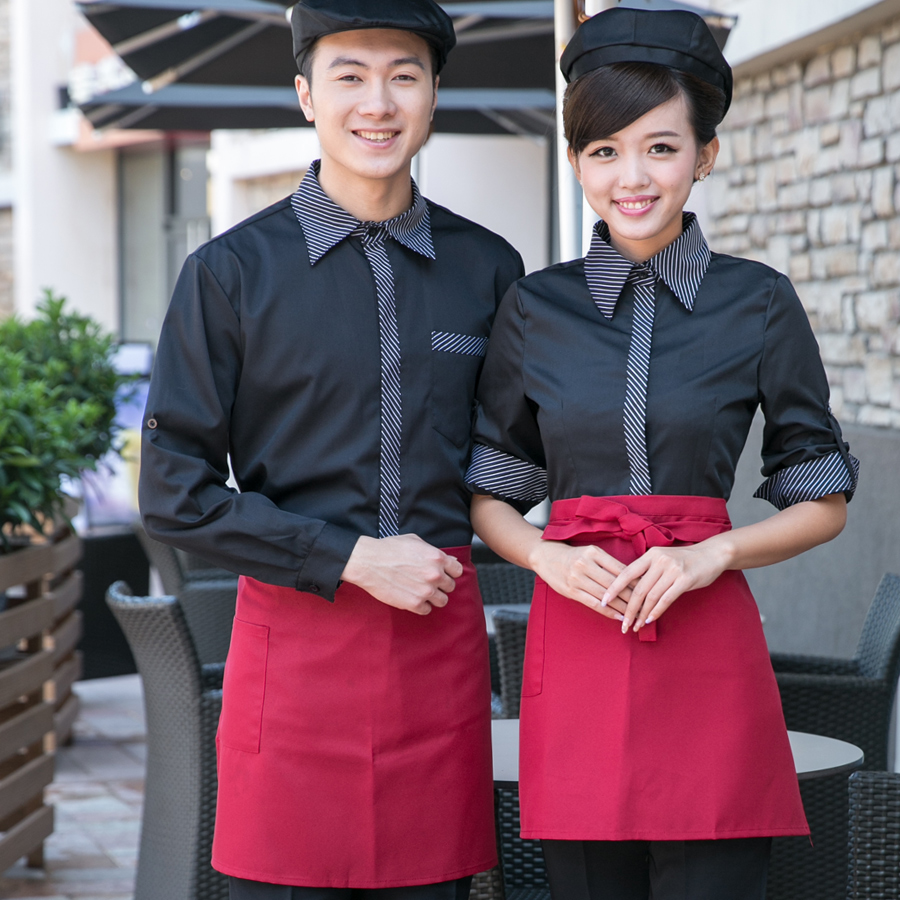 火锅店西餐厅制服工作服长袖保洁饭店服务员酒店工作制服围裙餐饮