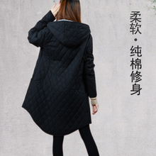 显瘦中长款 棉服女连帽纯棉布衣秋冬外套180斤胖妹休闲薄棉袄 修身