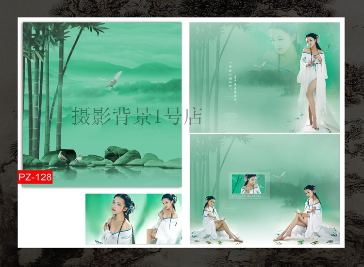 查看淘宝盘子女人坊 影楼摄影背景纸 古装拍照写真 竹子画意背景pz