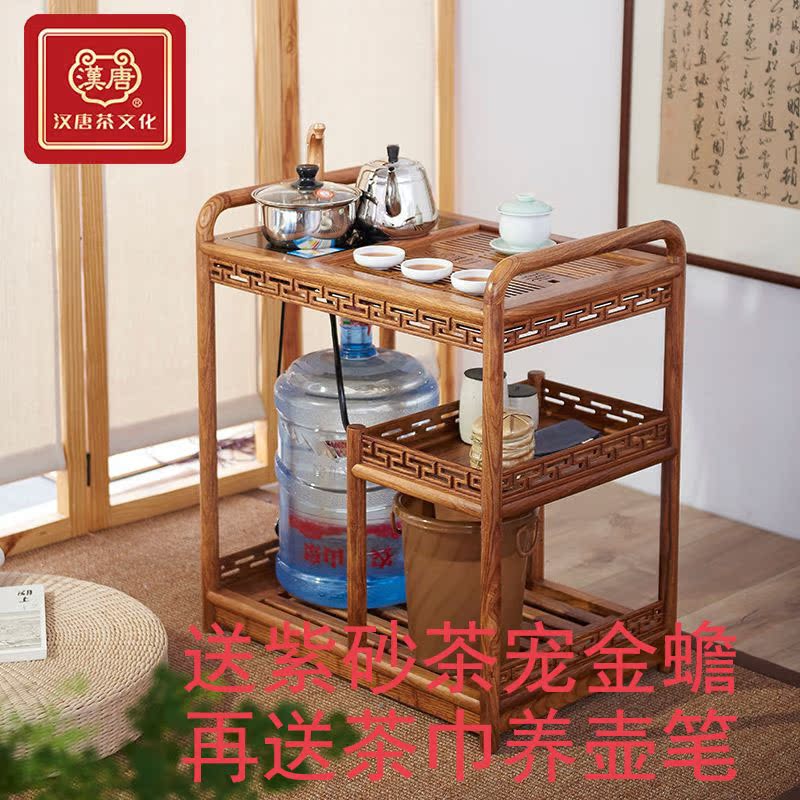 汉唐茶水柜 黑檀花梨实木移动茶台 茶几茶桌 茶盘茶具茶水架茶车