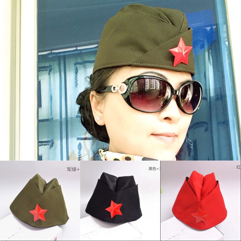 水兵舞帽子船型军帽中国俄罗斯美式船帽男女小兵军迷演出船形帽红