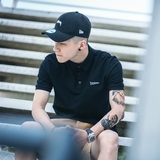 BDCT 字母潮牌港风Polo衫男 夏季日系纯色修身翻领保罗短袖T恤潮