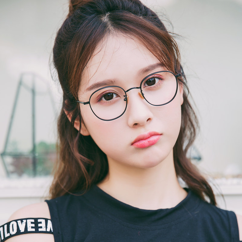 韩版潮金属眼镜框男 无度数框架文艺椭圆复古厚边可配近视眼镜女