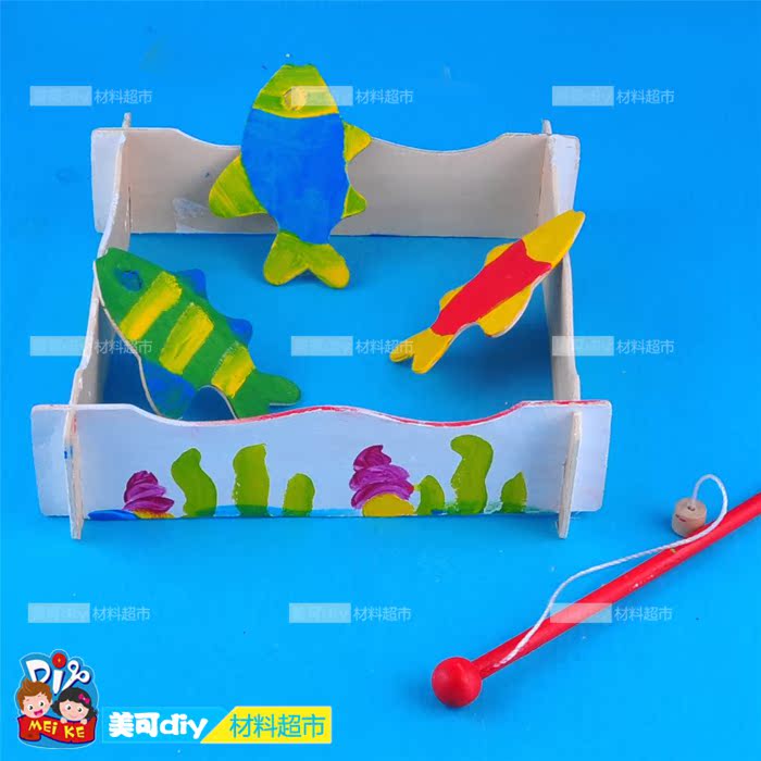 木质彩绘画钓鱼游戏meike小孩幼儿园儿童手工diy制作材料益智玩具
