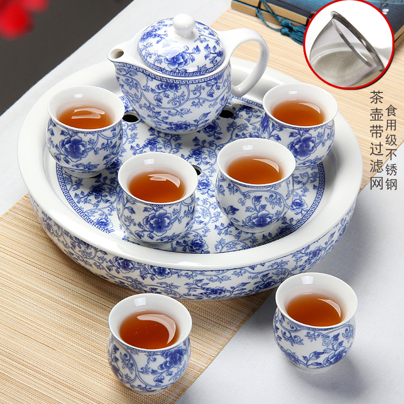 景德镇陶瓷整套功夫茶具茶杯子茶壶红茶双层隔热防烫青花瓷套装