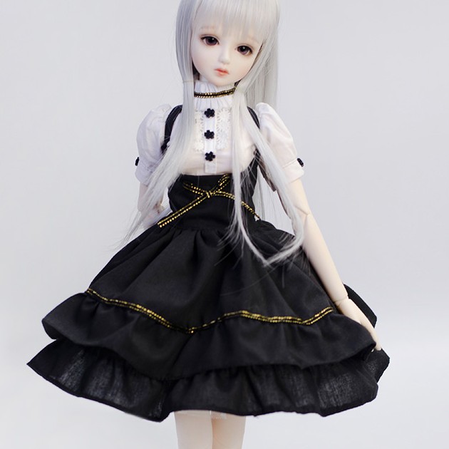 1/4 bjd/sd女娃娃衣服 id官配4分娃衣 黑白裙子 女仆装裙子