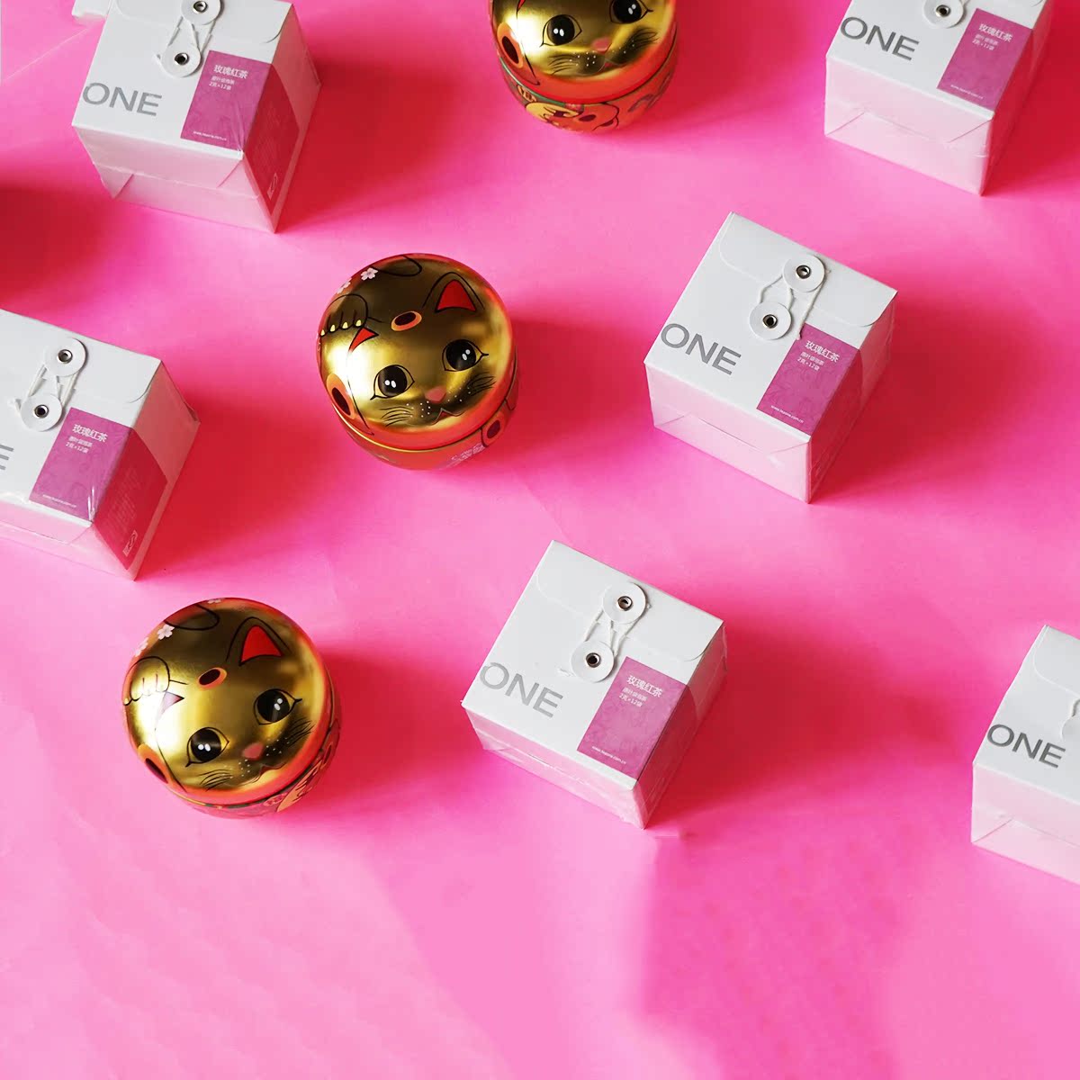 TEAONE 招财猫茶礼盒 玫瑰红茶  女生礼物  日本茶叶罐 结婚礼物